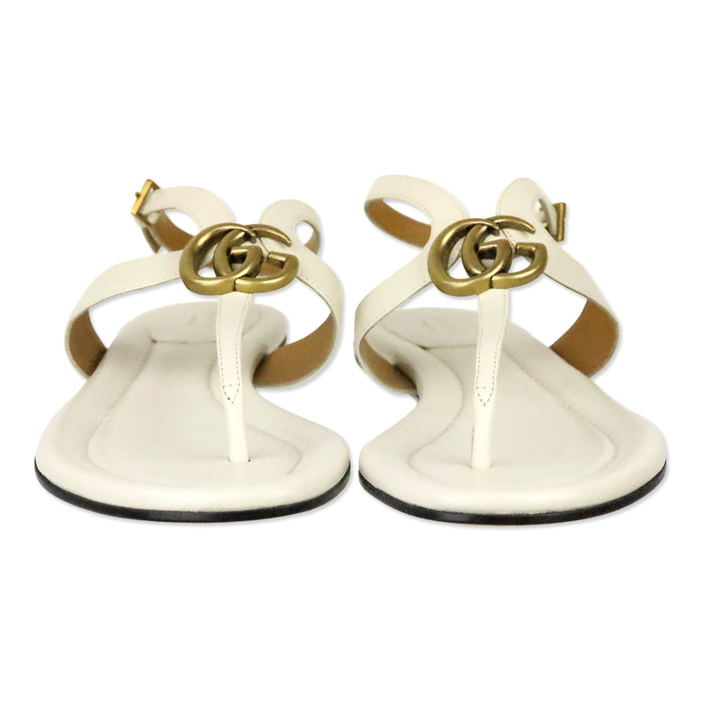 Gucci GG Marmont Mystic White Leather Thong Sandals