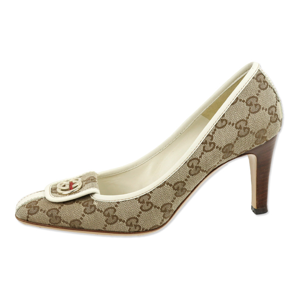 Gucci GG Monogram Web Stripe Wood Heel Pump