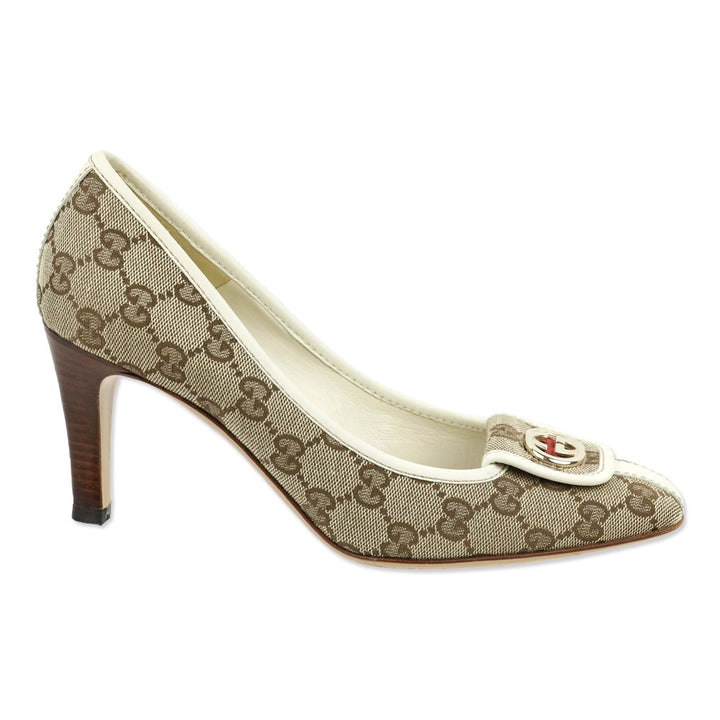 Gucci GG Monogram Web Stripe Wood Heel Pump