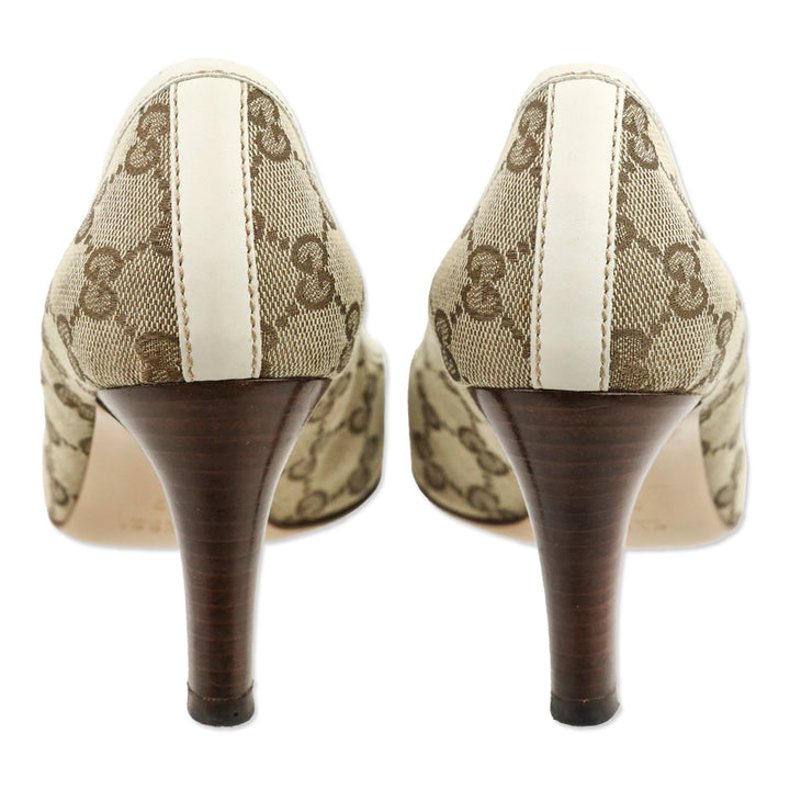 Gucci GG Monogram Web Stripe Wood Heel Pump
