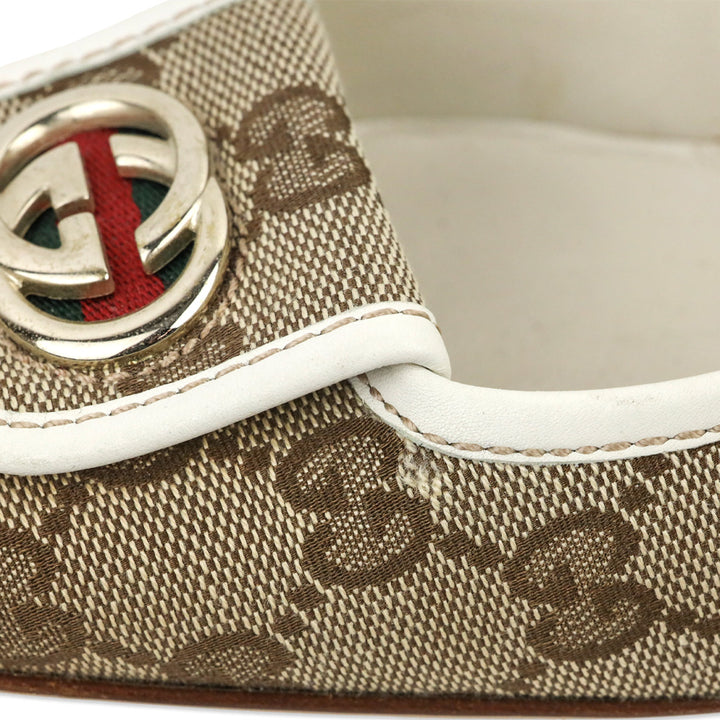Gucci GG Monogram Web Stripe Wood Heel Pump