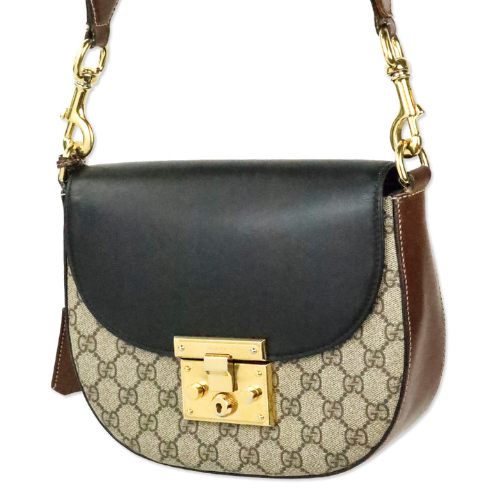 Gucci GG Supreme Monogram Medium Padlock Saddle Shoulder Bag