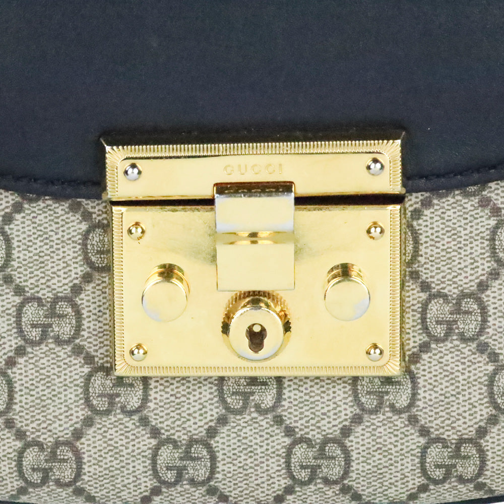Gucci GG Supreme Monogram Medium Padlock Saddle Shoulder Bag
