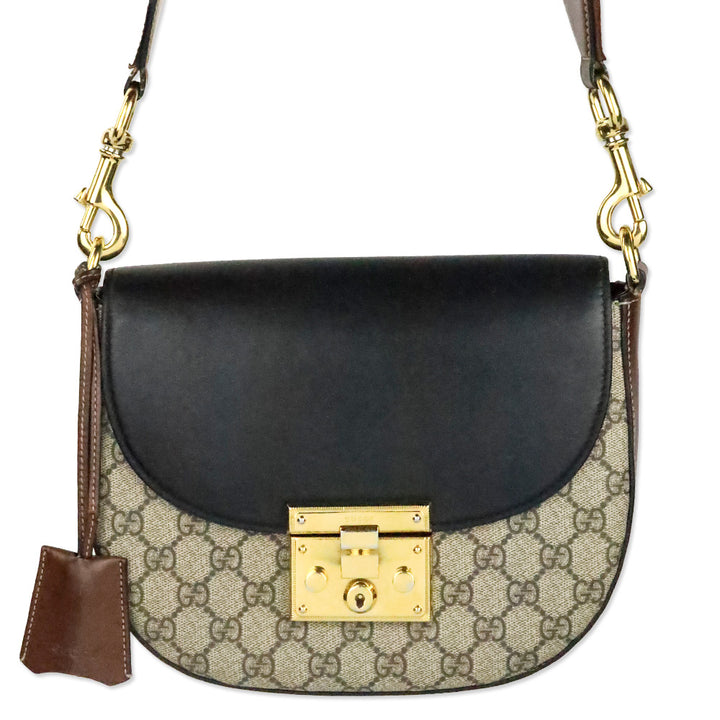 Gucci GG Supreme Monogram Medium Padlock Saddle Shoulder Bag