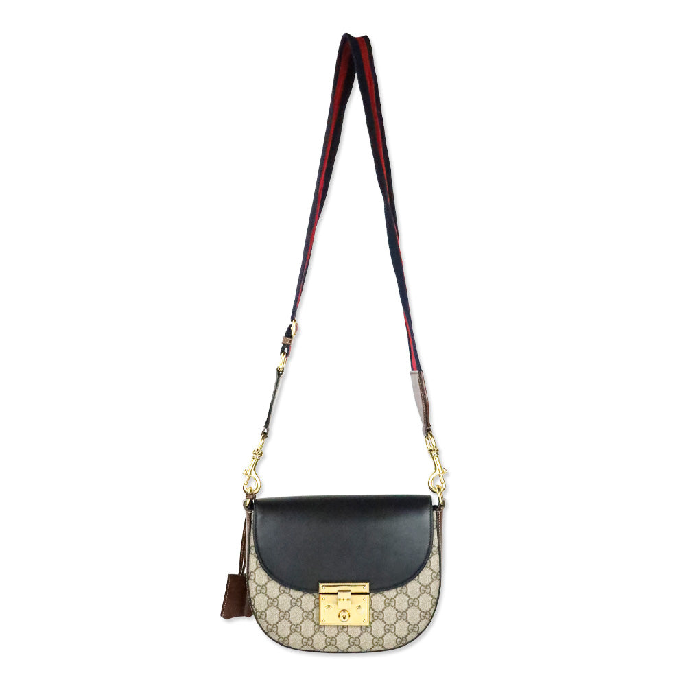 Gucci GG Supreme Monogram Medium Padlock Saddle Shoulder Bag