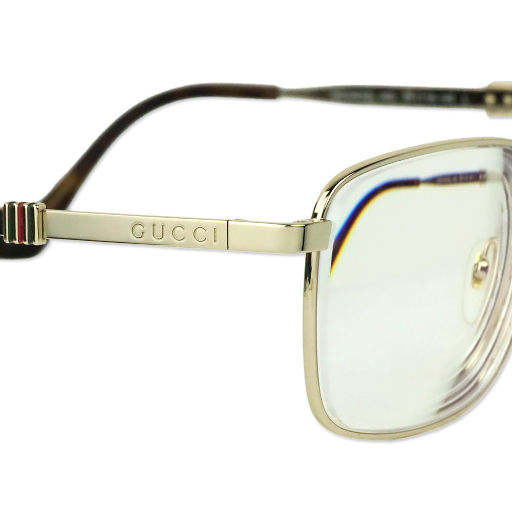 Gucci Gold Rectangle Full Rim Metal Prescription Eyeglasses