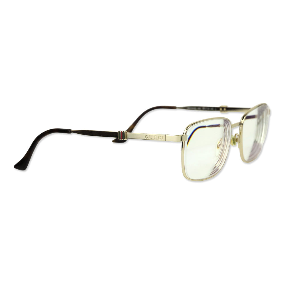 Gucci Gold Rectangle Full Rim Metal Prescription Eyeglasses