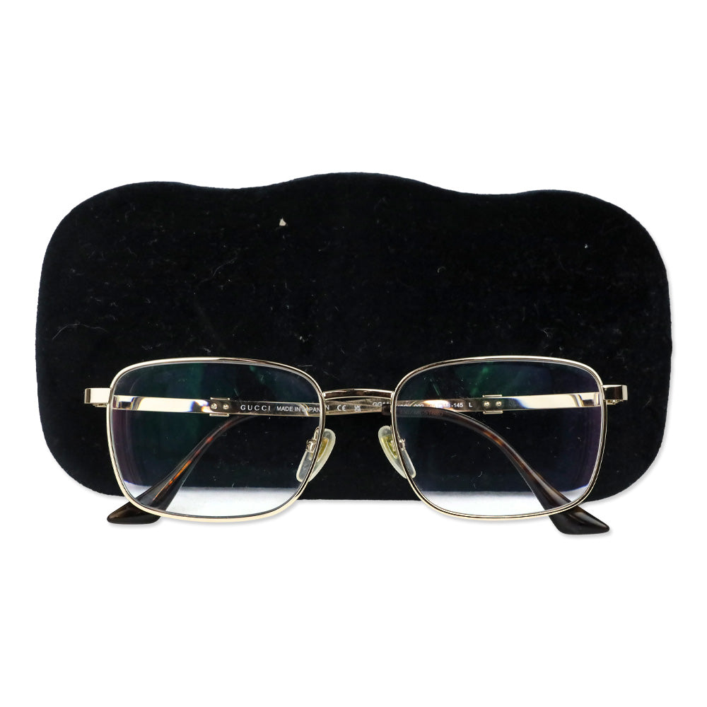 Gucci Gold Rectangle Full Rim Metal Prescription Eyeglasses