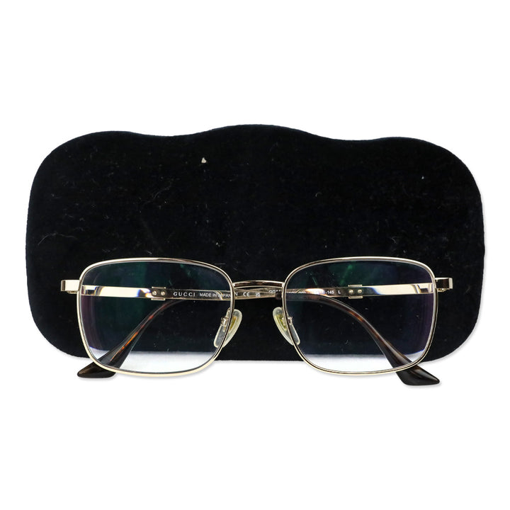 Gucci Gold Rectangle Full Rim Metal Prescription Eyeglasses