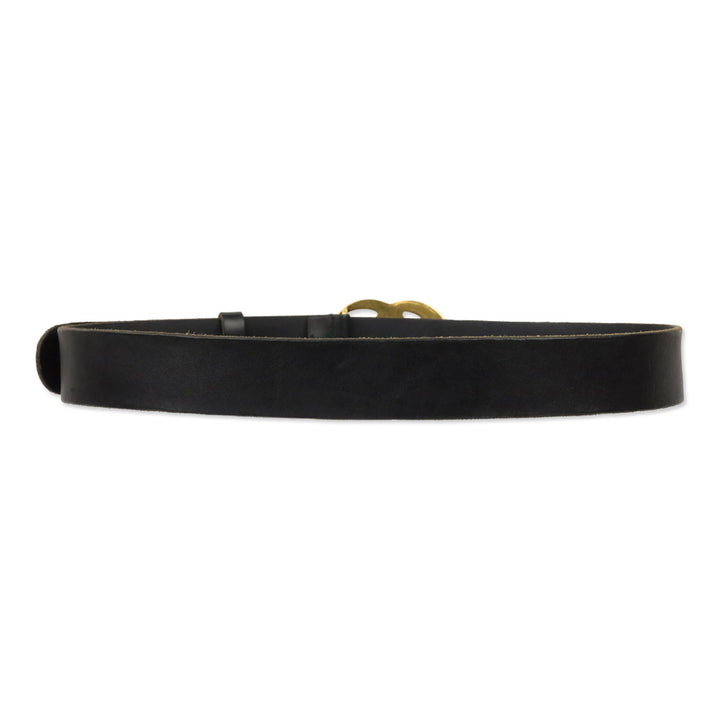 Gucci Gold Shiny GG Marmont Buckle Black Wide Belt
