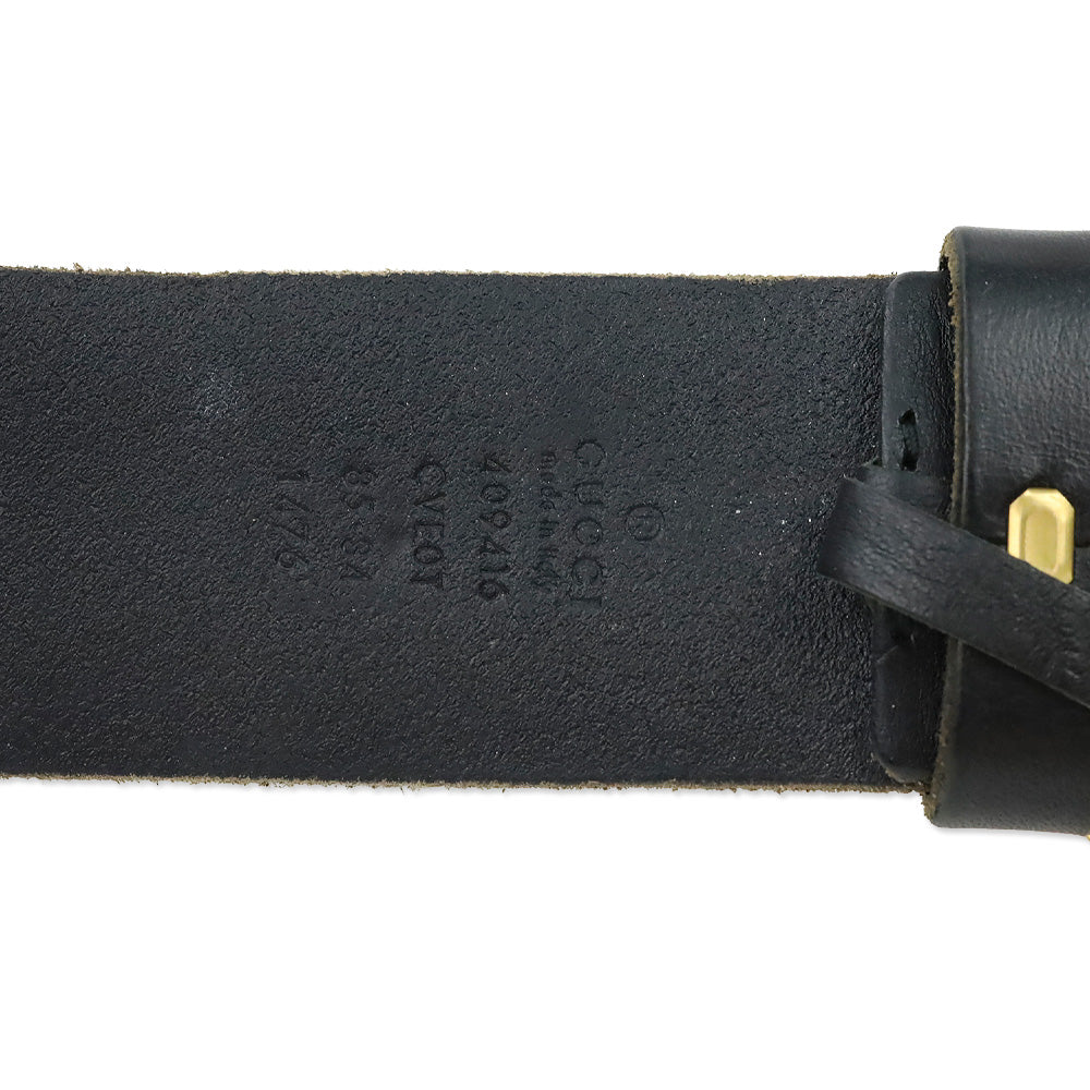 Gucci Gold Shiny GG Marmont Buckle Black Wide Belt