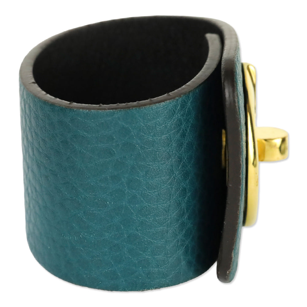 Gucci Gold Tone Turnkey GG Teal Embossed Leather Bracelet