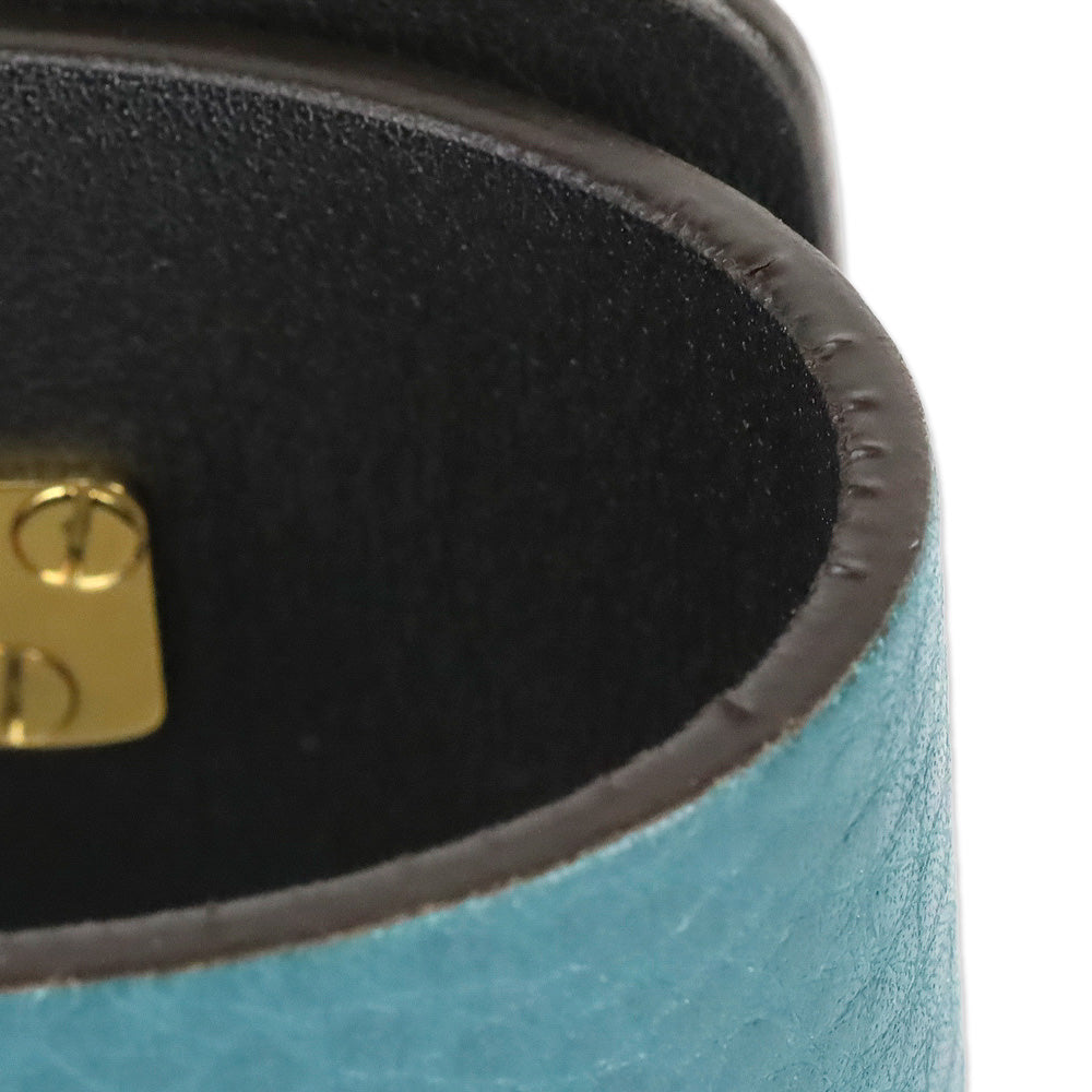 Gucci Gold Tone Turnkey GG Teal Embossed Leather Bracelet