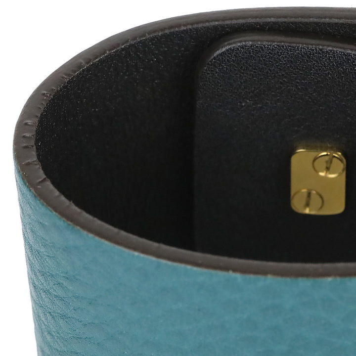 Gucci Gold Tone Turnkey GG Teal Embossed Leather Bracelet
