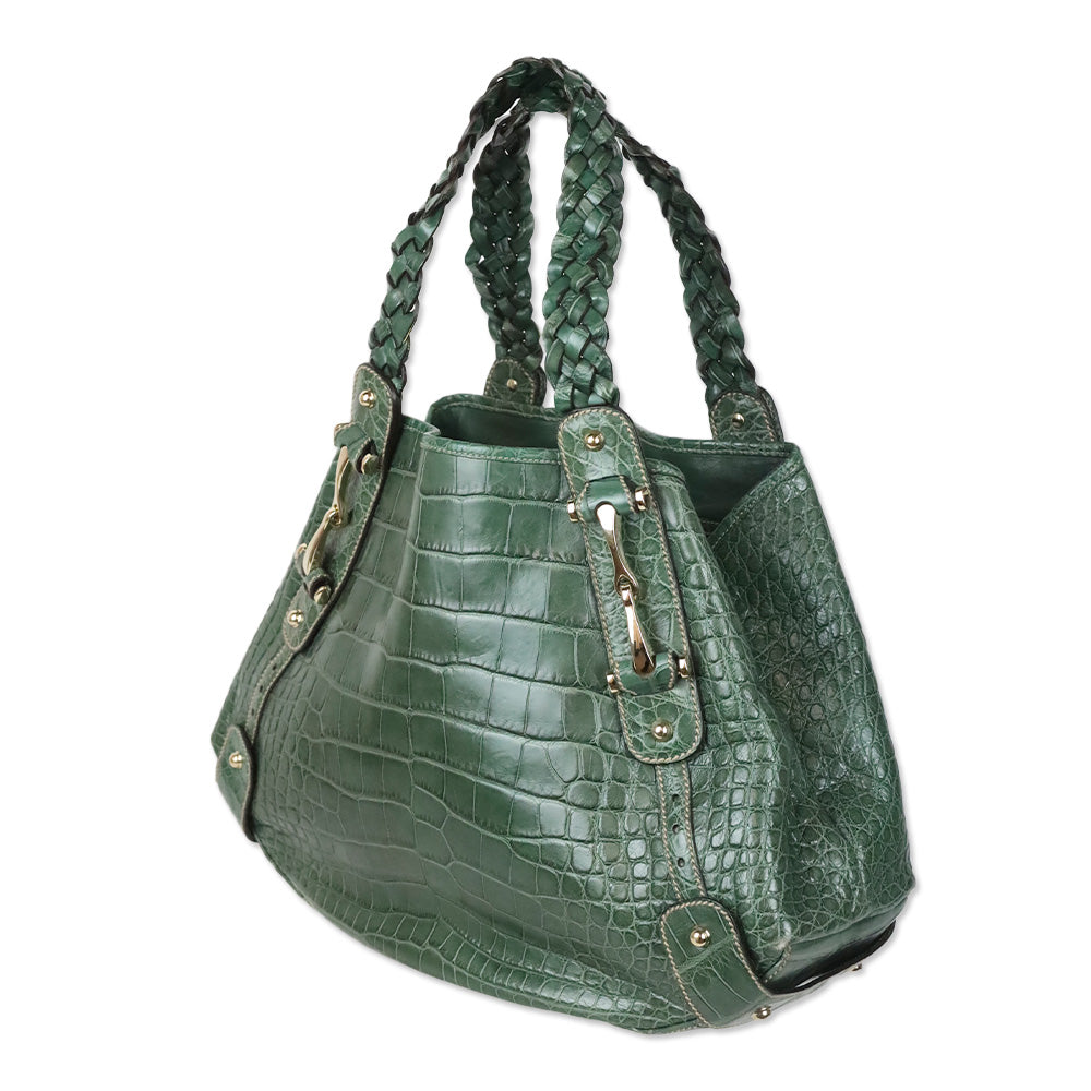 Gucci Green Croc Leather Pelham Shoulder Bag