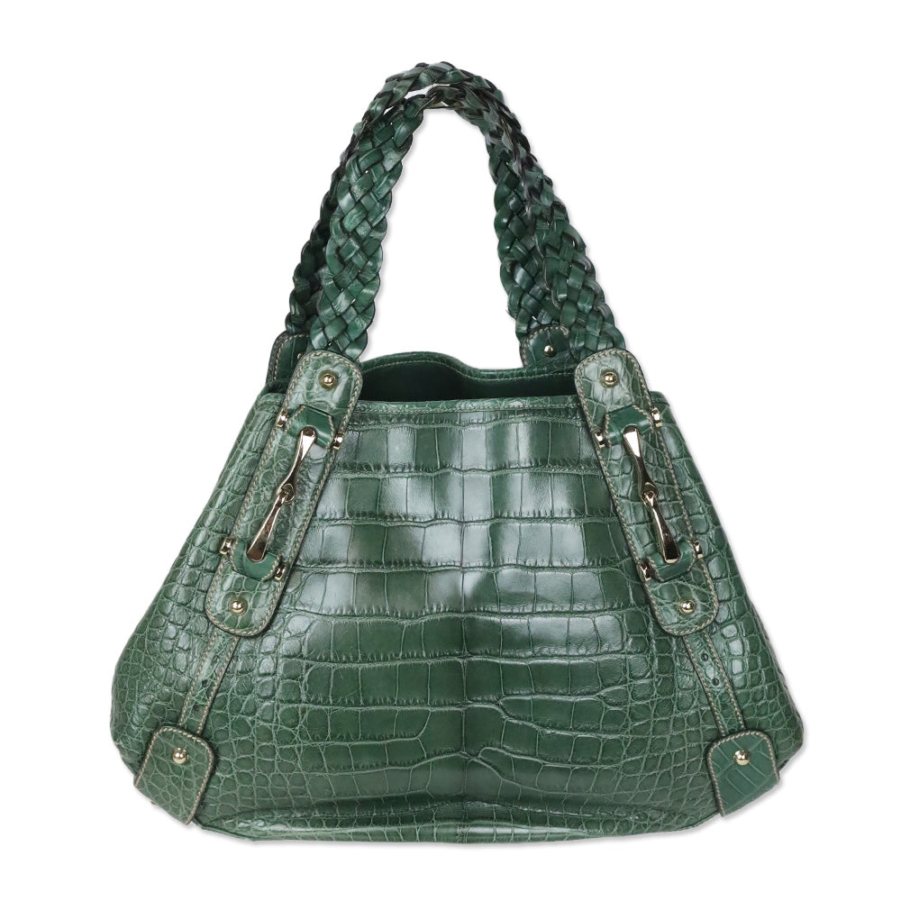 Gucci Green Croc Leather Pelham Shoulder Bag