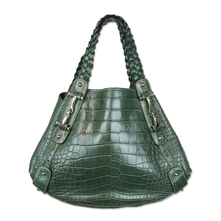 Gucci Green Croc Leather Pelham Shoulder Bag