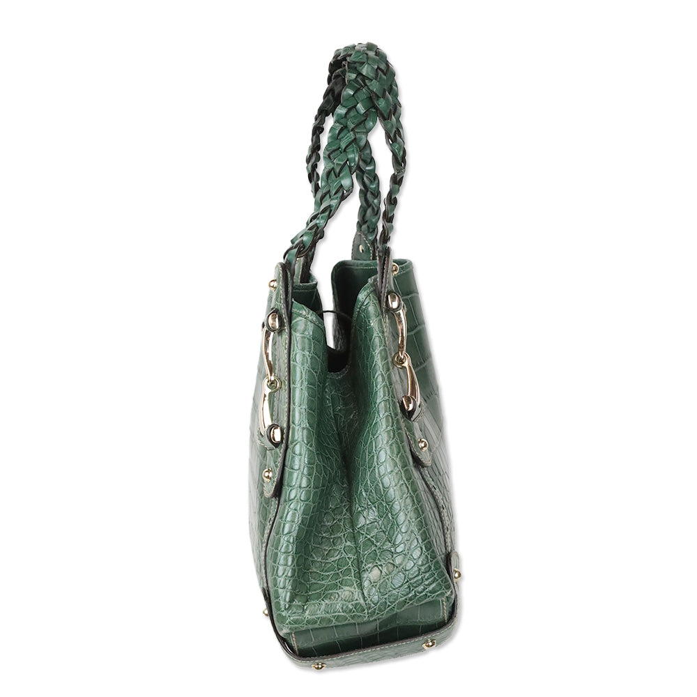 Gucci Green Croc Leather Pelham Shoulder Bag