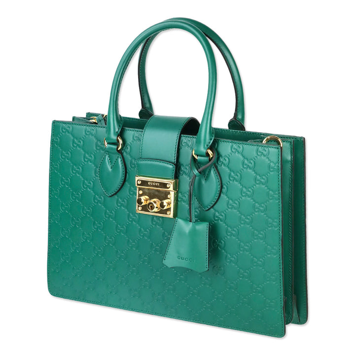 Gucci Green Guccissima Leather Padlock Double Handle Tote Bag