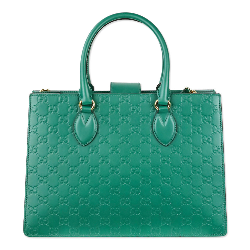 Gucci Green Guccissima Leather Padlock Double Handle Tote Bag