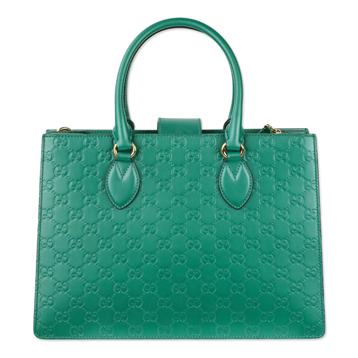 Gucci Green Guccissima Leather Padlock Double Handle Tote Bag