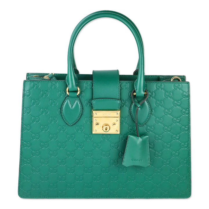 Gucci Green Guccissima Leather Padlock Double Handle Tote Bag