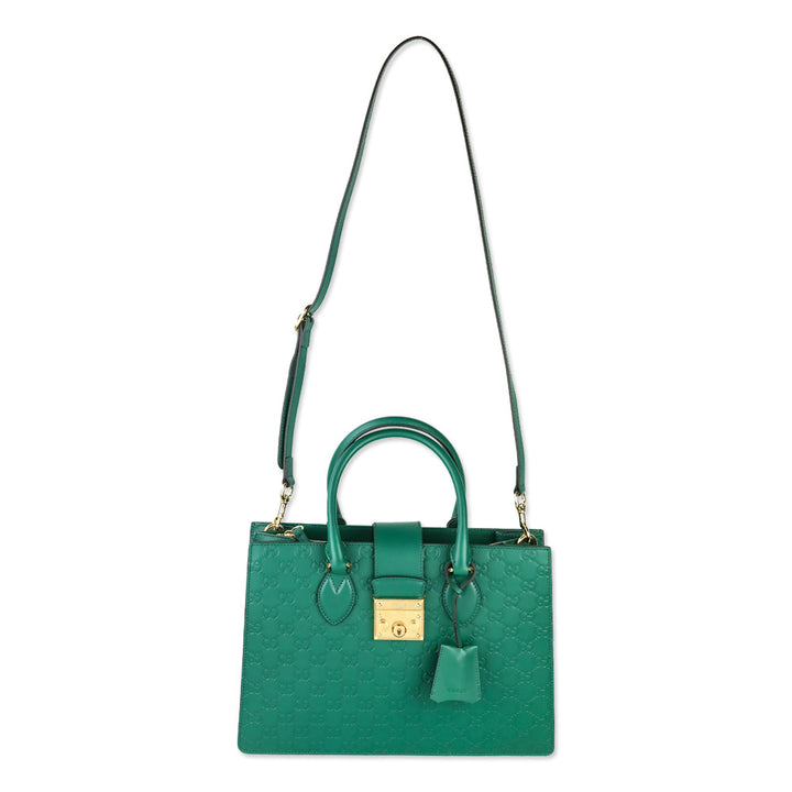 Gucci Green Guccissima Leather Padlock Double Handle Tote Bag