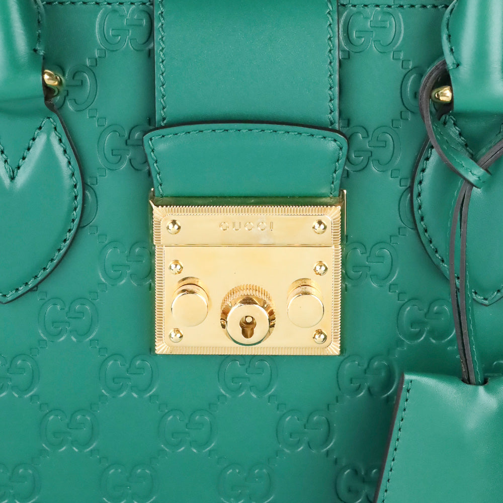 Gucci Green Guccissima Leather Padlock Double Handle Tote Bag