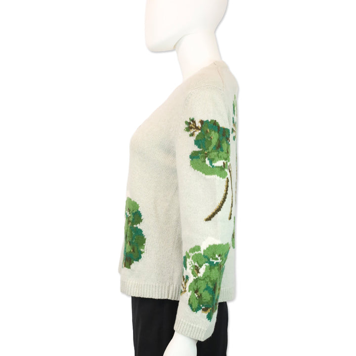 Gucci Grey Intarsia Floral Wool Knit Crewneck Sweater