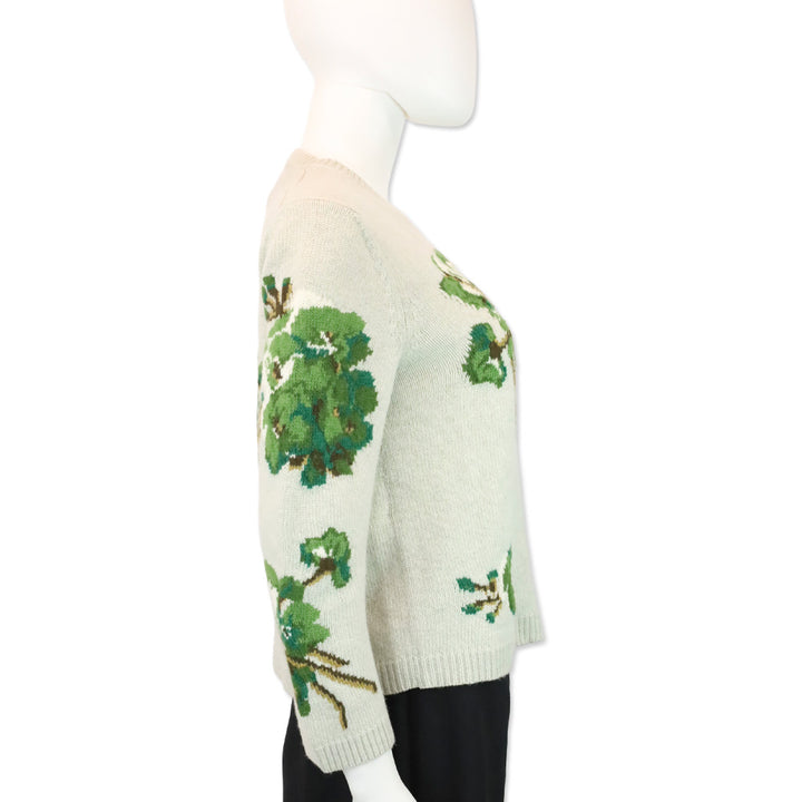 Gucci Grey Intarsia Floral Wool Knit Crewneck Sweater