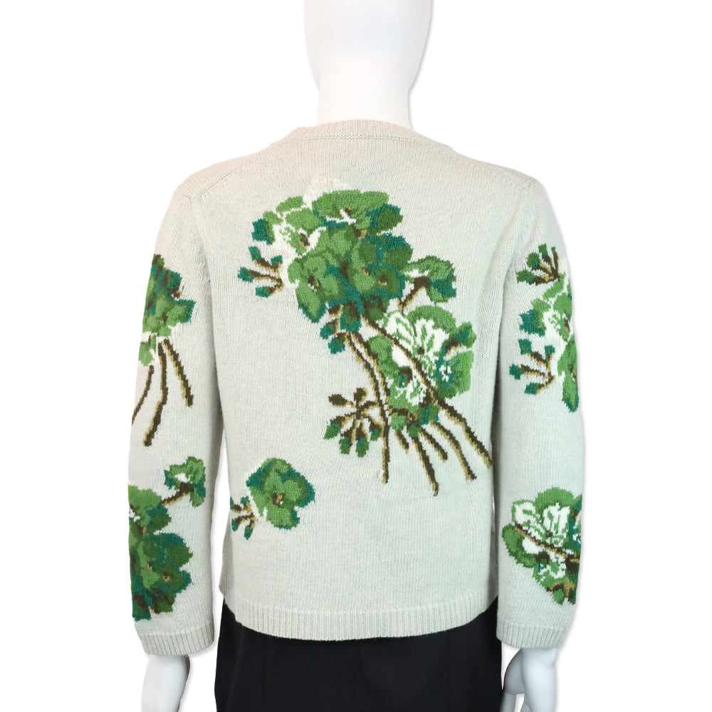 Gucci Grey Intarsia Floral Wool Knit Crewneck Sweater
