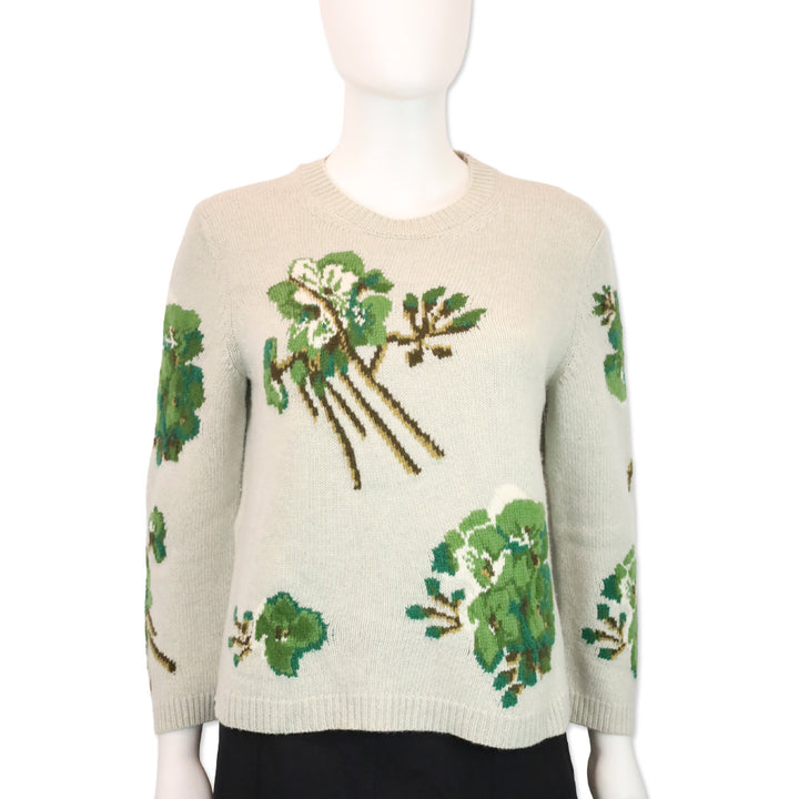 Gucci Grey Intarsia Floral Wool Knit Crewneck Sweater