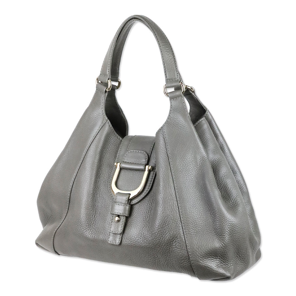 Gucci Grey Pebbled Calfskin Leather Greenwich Medium Shoulder Bag