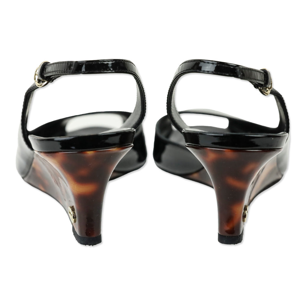 Gucci Black Patent Leather Slingback Wedge Pumps