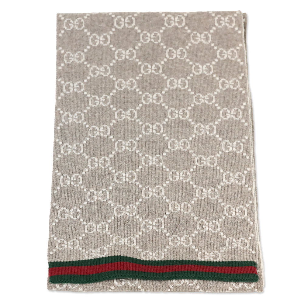 Gucci Heather Grey/White Wool Tricot GG Monogram Scarf