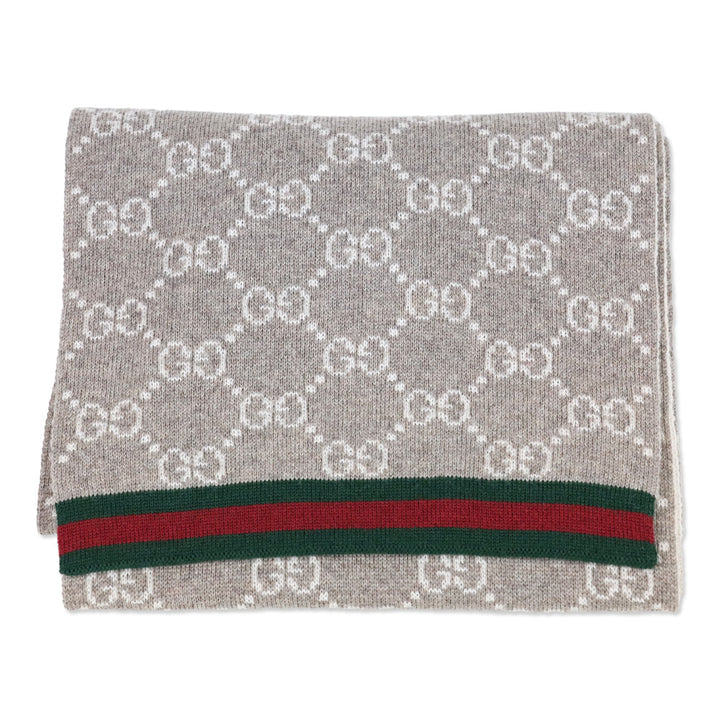 Gucci Heather Grey/White Wool Tricot GG Monogram Scarf