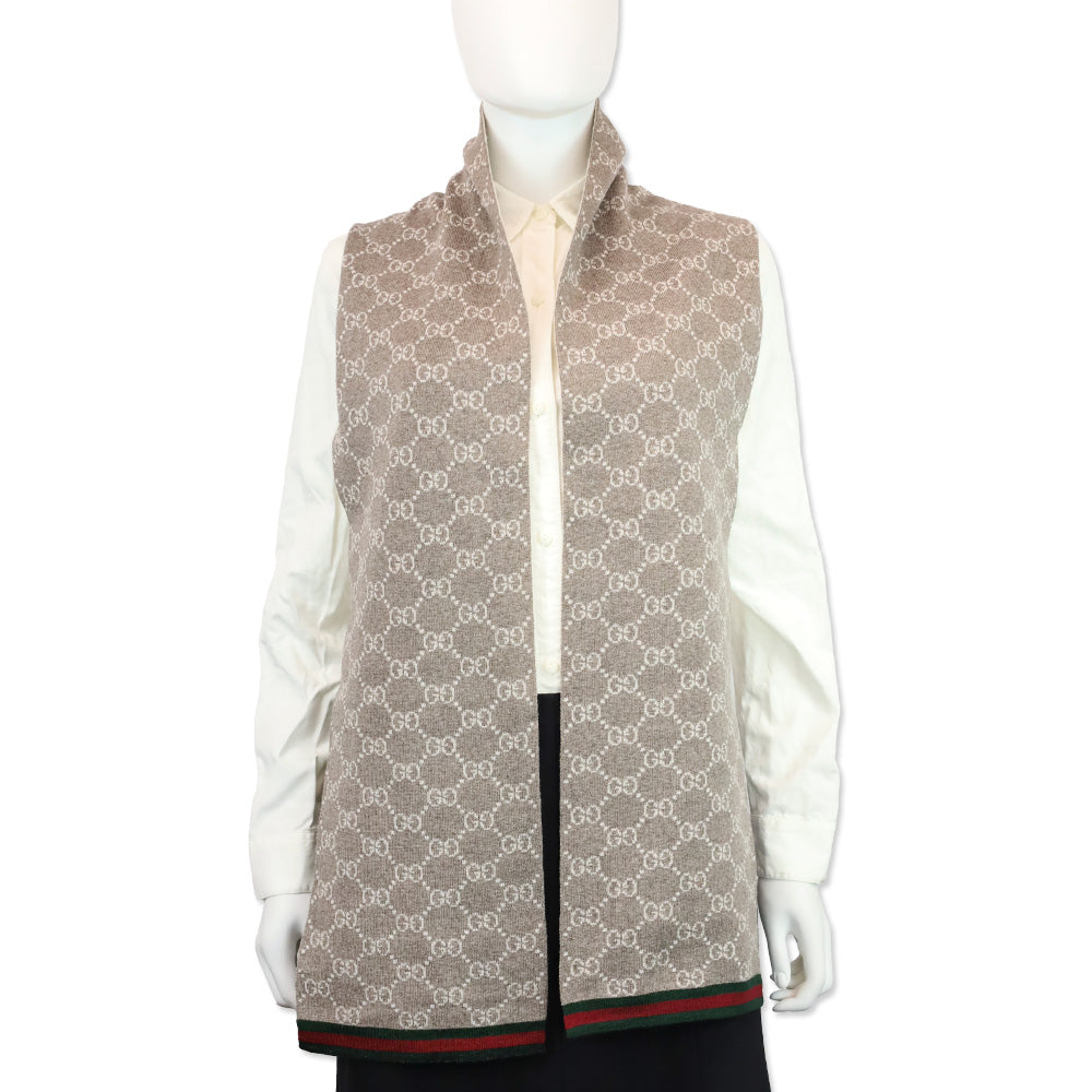 Gucci Heather Grey/White Wool Tricot GG Monogram Scarf