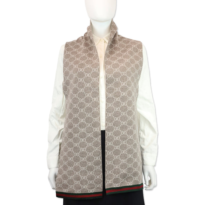 Gucci Heather Grey/White Wool Tricot GG Monogram Scarf