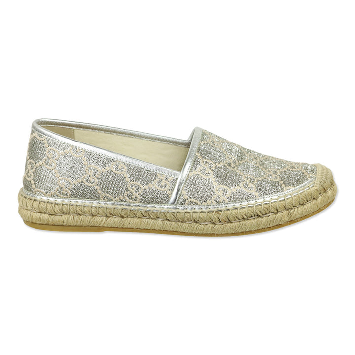 Gucci Heritage GG Monogram Silver Lame Nappa Espadrilles