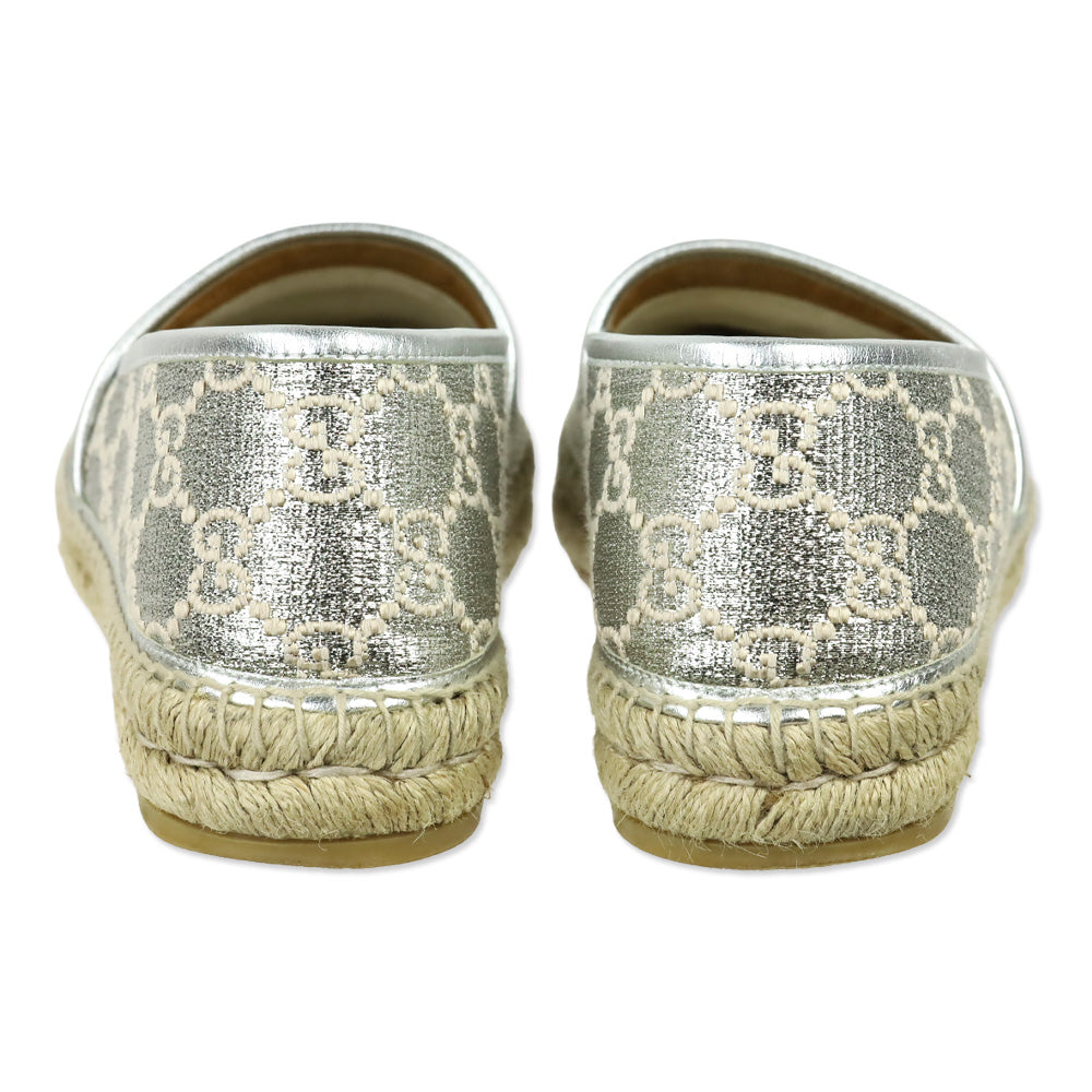 Gucci Heritage GG Monogram Silver Lame Nappa Espadrilles