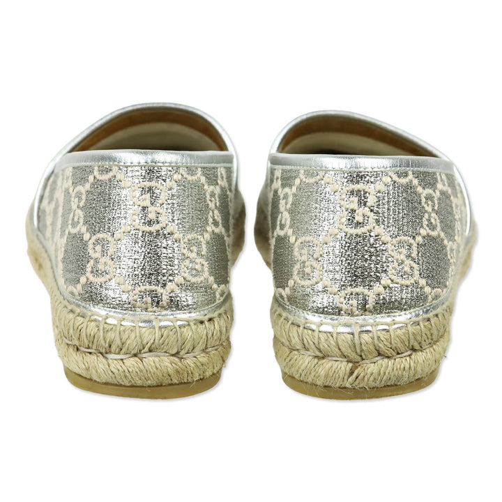 Gucci Heritage GG Monogram Silver Lame Nappa Espadrilles