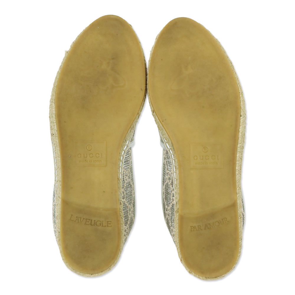 Gucci Heritage GG Monogram Silver Lame Nappa Espadrilles
