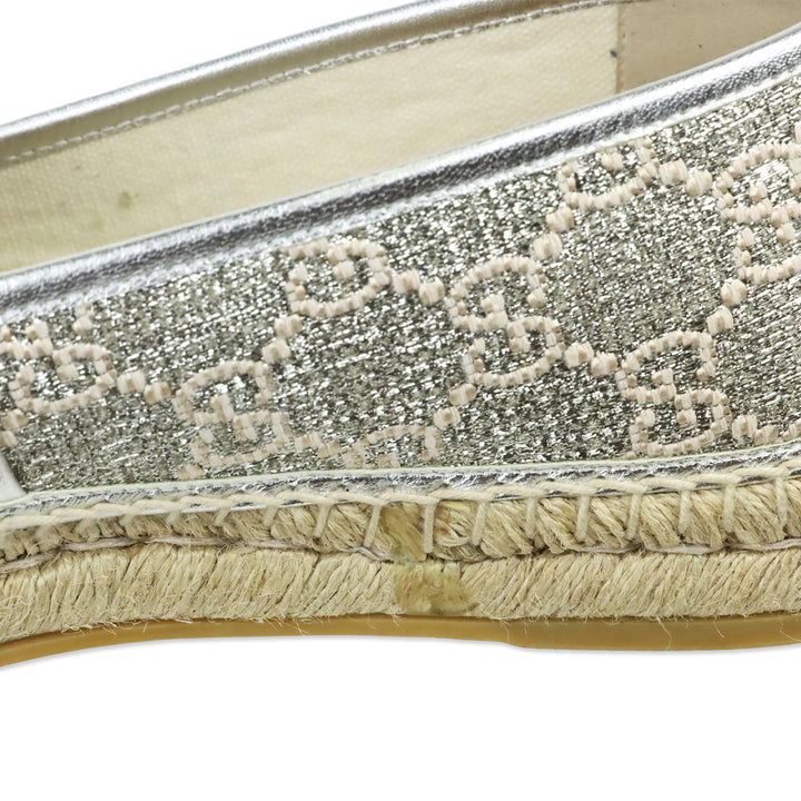 Gucci Heritage GG Monogram Silver Lame Nappa Espadrilles