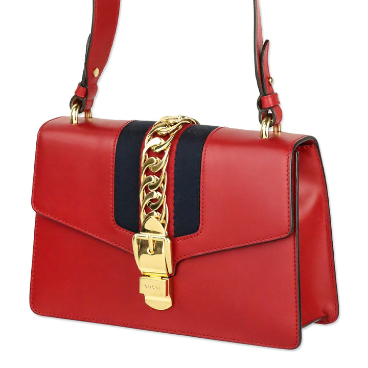 Gucci Hibiscus Red Calfskin Small Sylvie Shoulder Bag