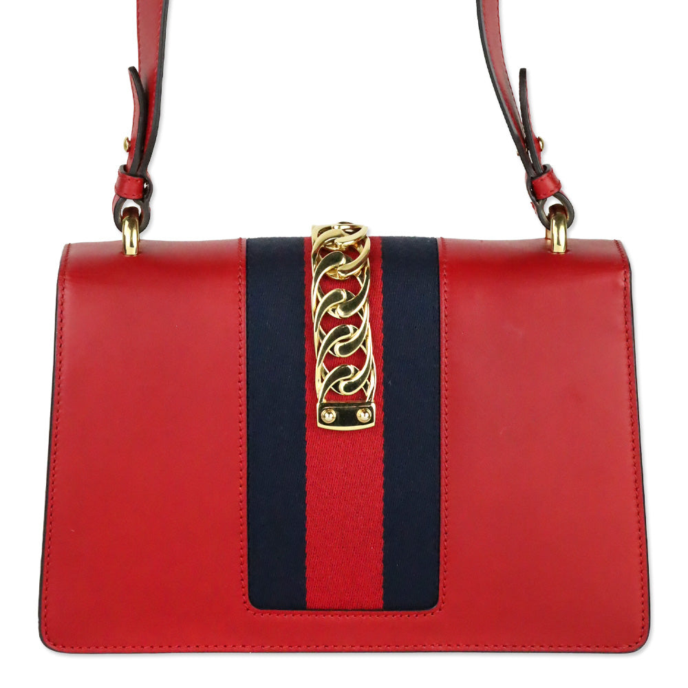 Gucci Hibiscus Red Calfskin Small Sylvie Shoulder Bag