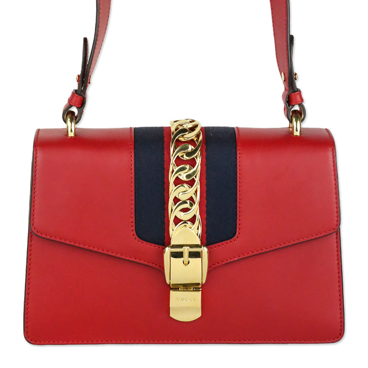 Gucci Hibiscus Red Calfskin Small Sylvie Shoulder Bag