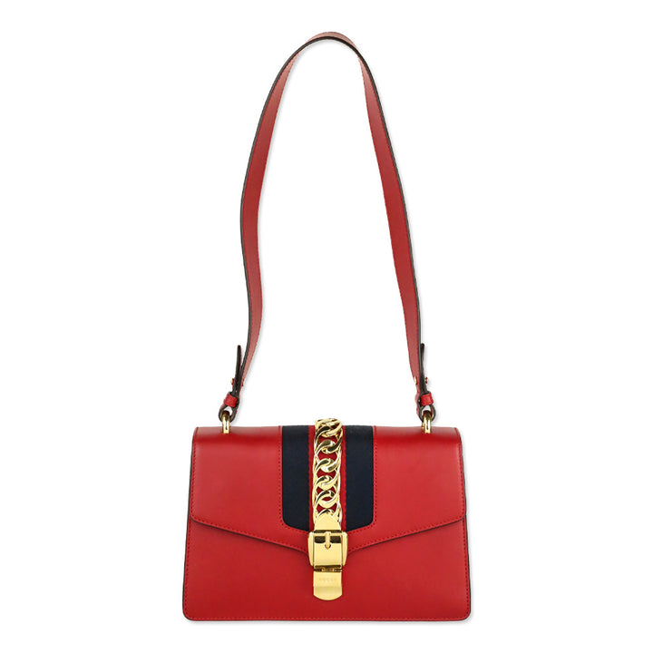 Gucci Hibiscus Red Calfskin Small Sylvie Shoulder Bag