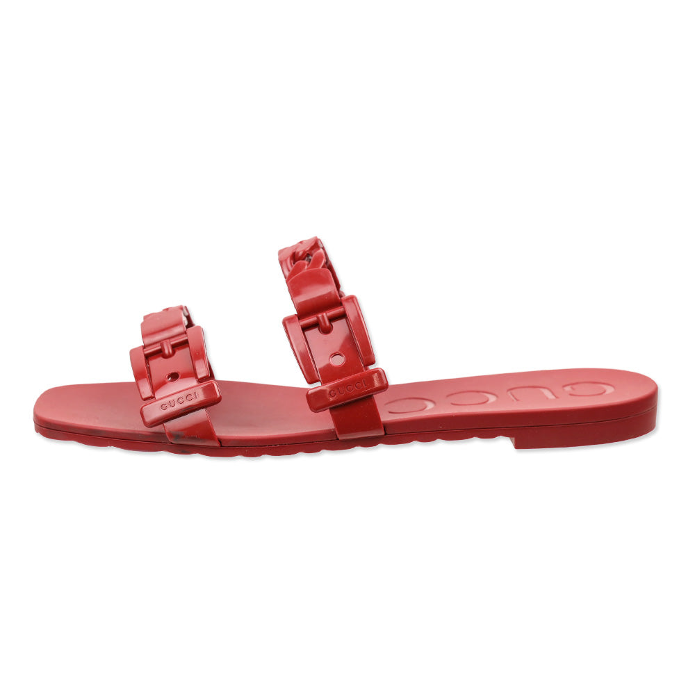 Gucci Hibiscus Red Rubber Chain Slide Sandals