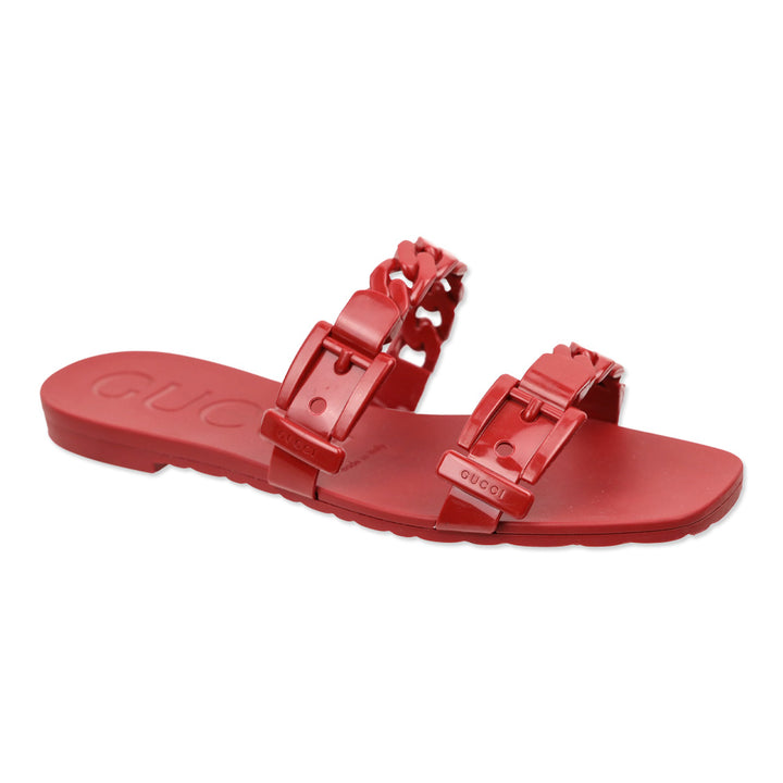 Gucci Hibiscus Red Rubber Chain Slide Sandals