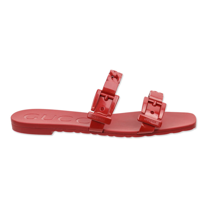 Gucci Hibiscus Red Rubber Chain Slide Sandals